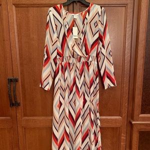 Bar III Long Sleeved Geometric Print Maxi Dress